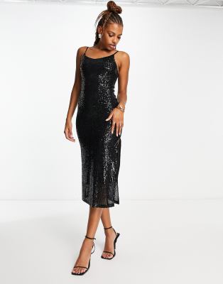 black glitter slip dress