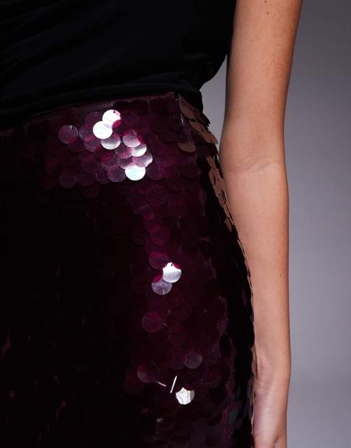 New Look sequin mini skirt in burgundy, 2 of 5