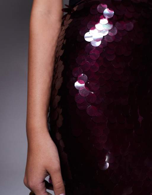 New Look sequin mini skirt in burgundy, 5 of 5