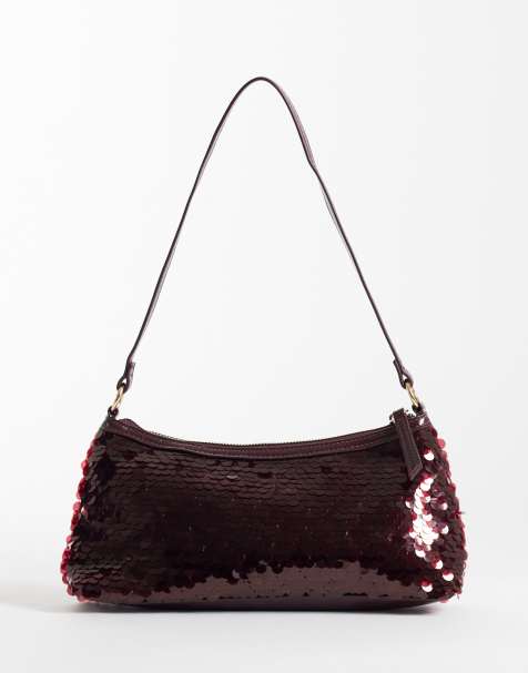 New Look sequin shoulder bag in burgundy - view 1