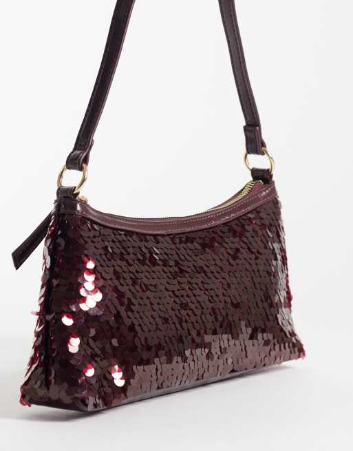 New Look sequin shoulder bag in burgundy, 2 of 4