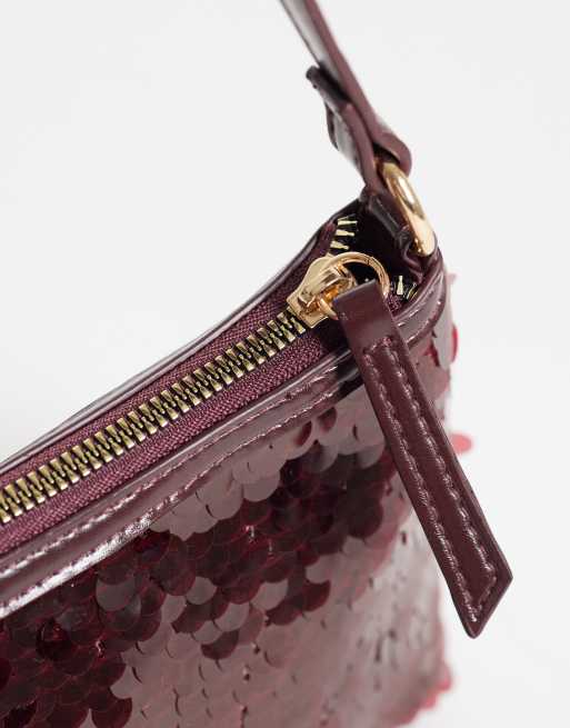 New Look sequin shoulder bag in burgundy, 4 of 4