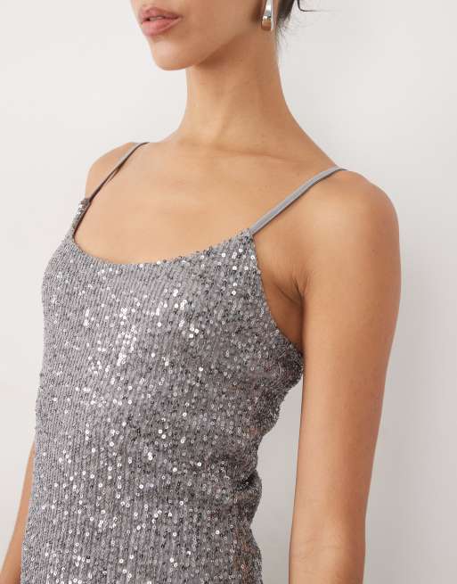 New Look sequin slip mini dress in silver, 2 of 4