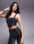[New Look] New Look sequin square neck crop top in black (part of a set) 16 BLACK