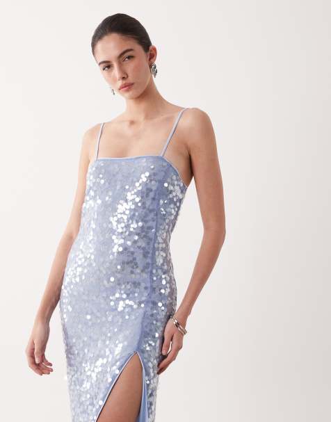 New Look sequin strappy maxi dress in light blue - view 1