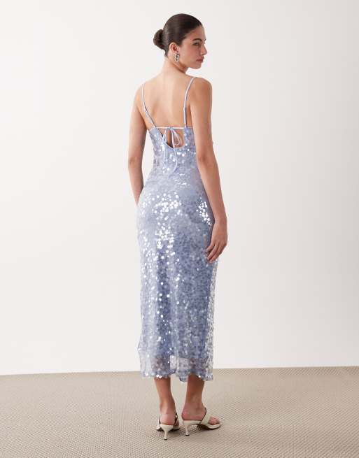 New Look sequin strappy maxi dress in light blue | ASOS
