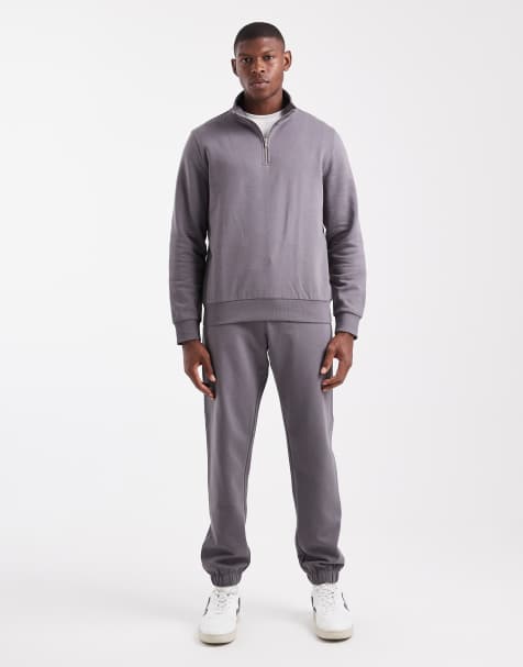 New Look – Set in Mittelgrau, bestehend aus Sweatshirt mit kurzem Reißverschluss und Stehkragen sowie Jogginghose - view 1