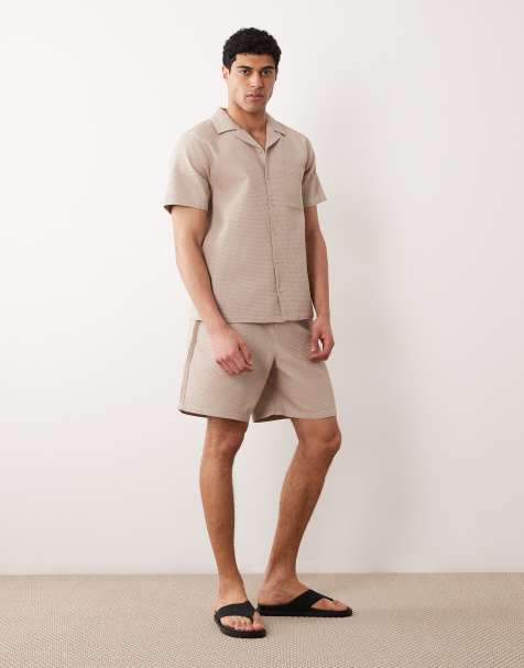 New Look – Set in Steinbeige mit Waffelstruktur, bestehend aus Hemd und Shorts - view 1