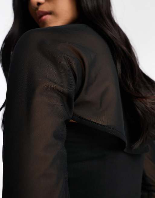 New Look - Set met bandeau-top en bolero van mesh in zwart, 3 van 4