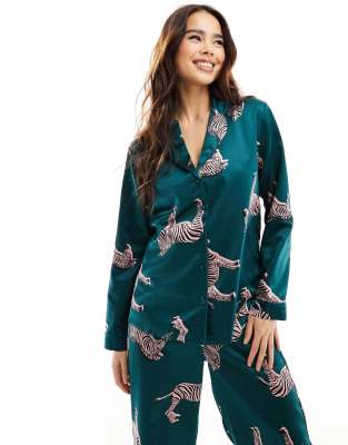 New Look - Set met reverskraag, broek en zebraprint in zwart