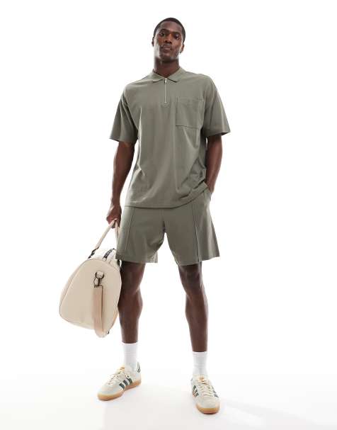 New Look – Set mit Polohemd und Shorts aus Pikee in Khaki - view 1