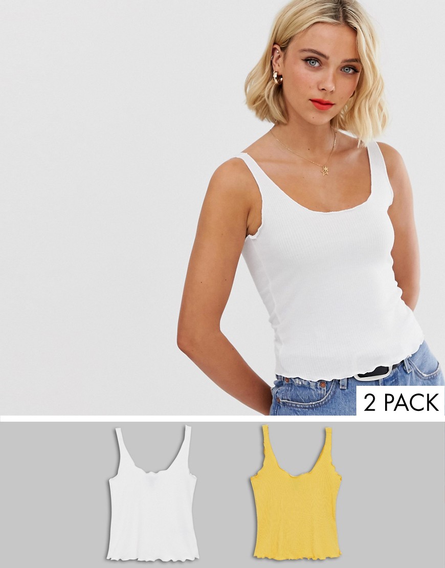 New Look - Set van 2 hemdjes met rucherand, van gerecyclede vezels in geel en wit-Multi
