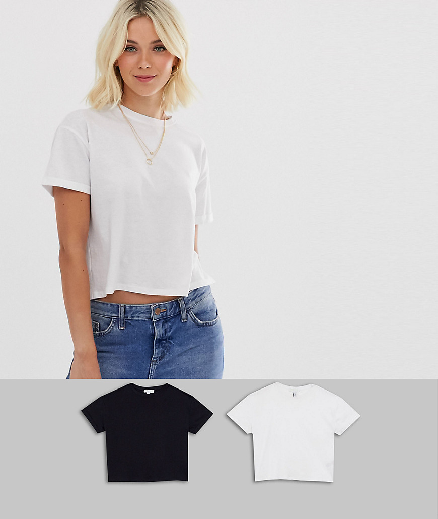 New Look - Set van 2 organische cropped T-shirts in zwart-wit-Multi