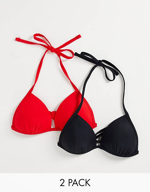 New Look - Set van 2 triangel bikinitopjes met gestrikte zijkanten in zwart