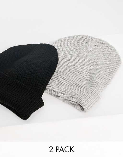 New Look - Set van 2 visserbeanies in zwart en grijs