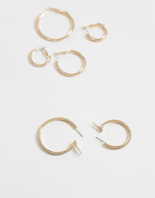 New Look set van 3 creolen met strass in goud, 3 van 4