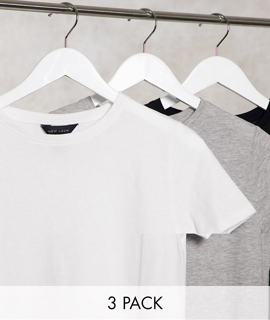 New Look - Set van 3 girlfriend T-shirts in zwart, wit en grijs