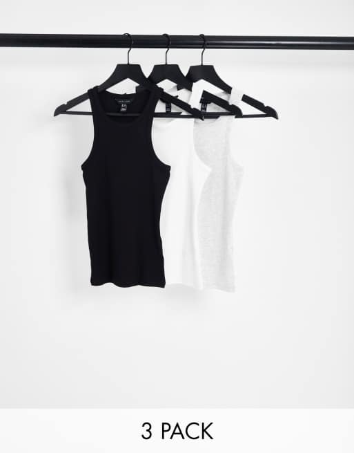 New Look - Set van 3 hemdjes met racerhals in zwart