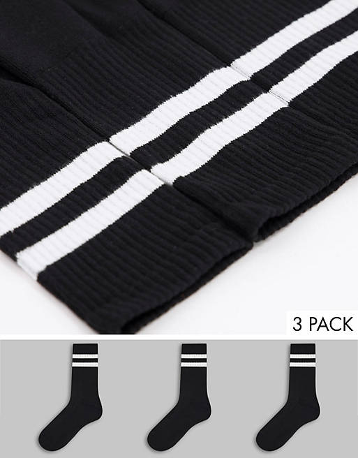 New Look - Set van 3 paar gestreepte sportsokken in zwart