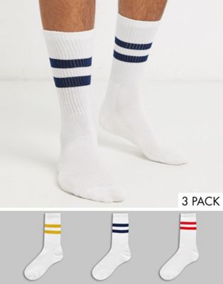 New Look - Set van 3 paar sokken met sportieve strepen in wit-Multi