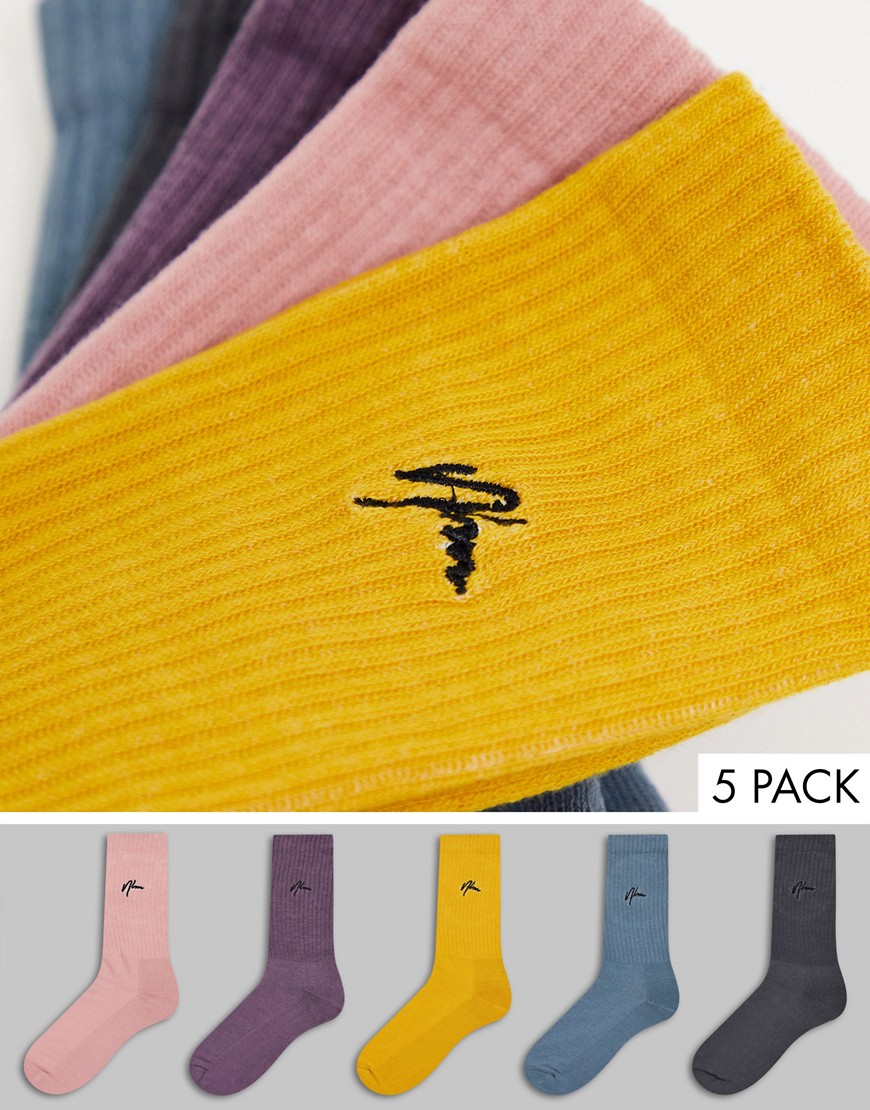 New Look - Set van 5 geribbelde NLM-sokken in multi-Verschillende kleuren