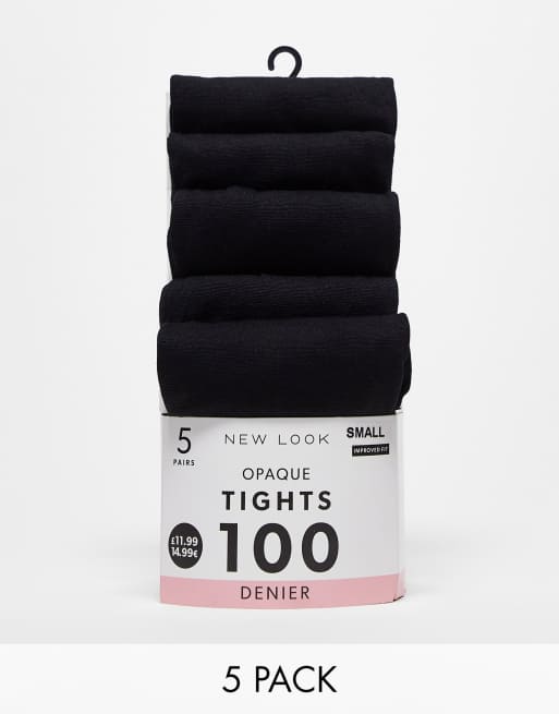 New Look - Set van 5 opaque panty's van 100 denier in zwart