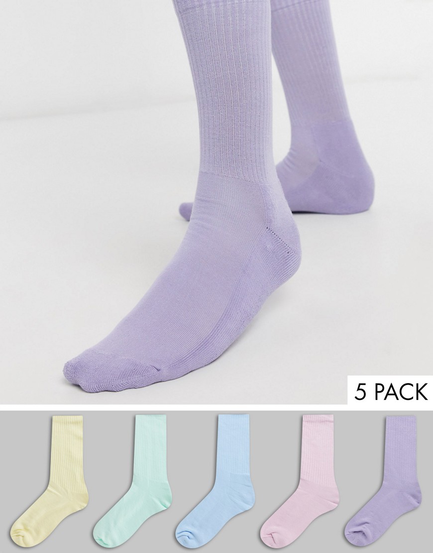 New Look - Set van 5 paar geribbelde sokken in pastelkleuren-Multi