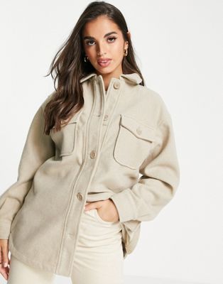 New Look Shacket In Oatmeal-white In Neutral