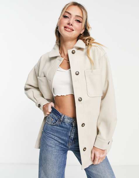 Women's Casual Drop Shoulder Button Up Denim Jacket Cute Solid Single  Breasted Boyfriend Denim Short Shacket Jacket at  Women's Coats Shop