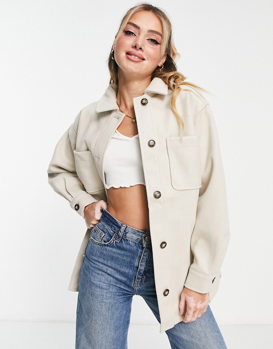New Look Shacket In Oatmeal-white In Neutral