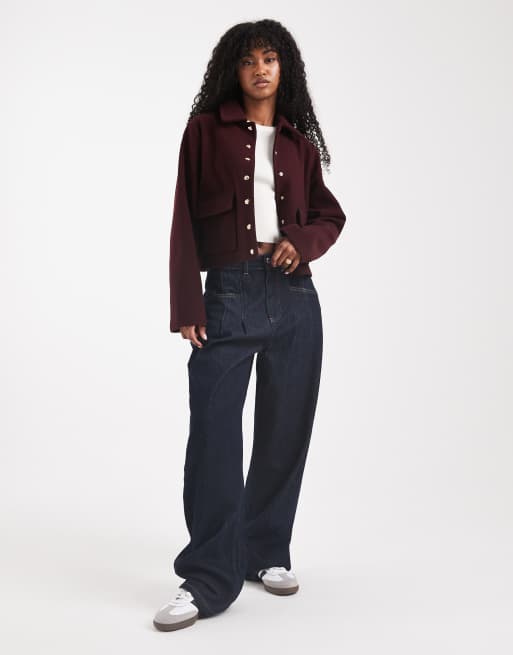 New Look - Shacket met knopen in bordeauxrood, 3 van 4