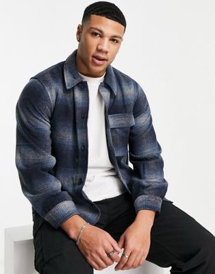 New Look shadow checked overshirt in blue check