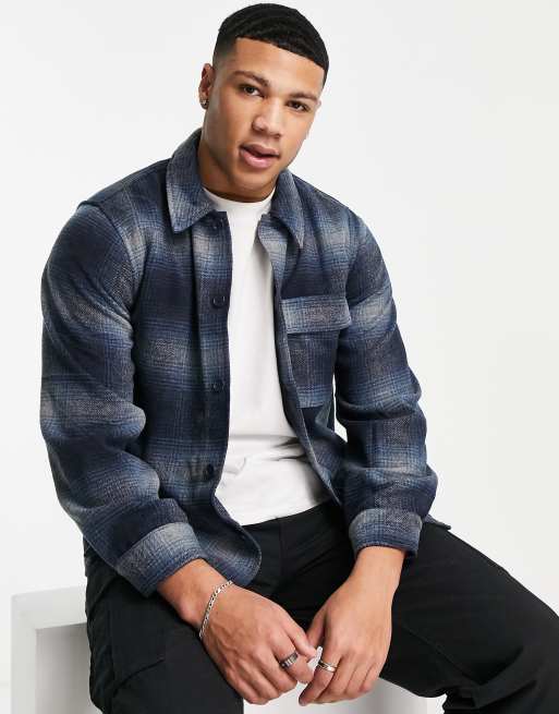 New Look shadow checked overshirt in blue check