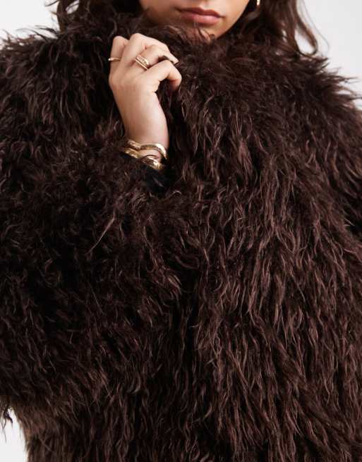 Na Kd Brown Cropped Fur Coat New Look Shaggy Faux Fur Cropped