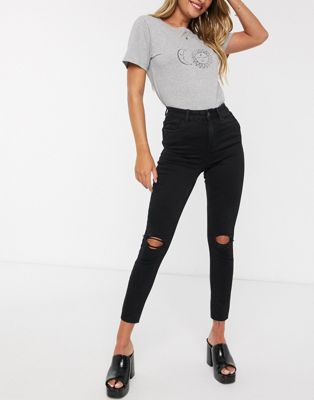 New Look – Shape and Lift – Schwarze Skinny-Jeans mit Rissen