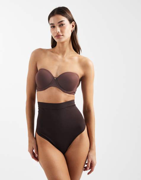 New Look shaping seamless high waisted thong in brown - view 1
