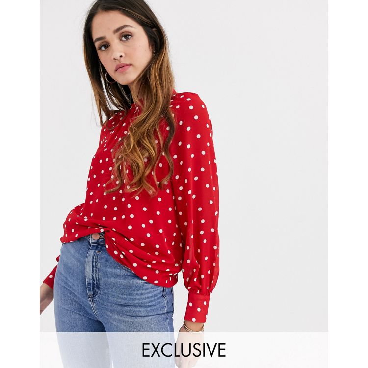 New Look sheer blouse in red polka dot ASOS exclusive
