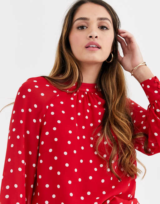 H.I.P. Polka Dot Blouse - Women's Shirts/Blouses in Red