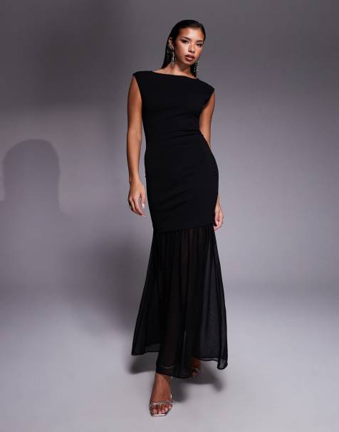 New Look sheer hem sleeveless midi dress in black