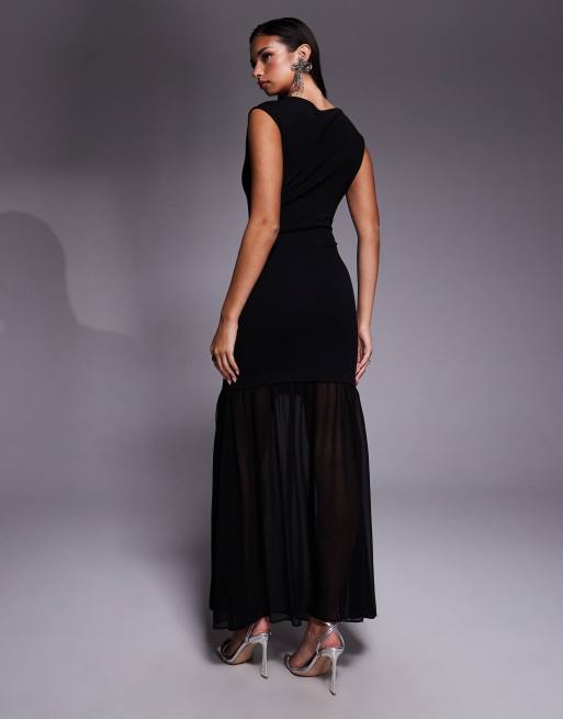 New Look sheer hem sleeveless midi dress in black, 3 of 4