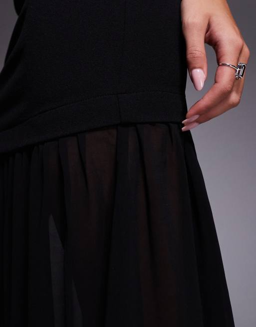 New Look sheer hem sleeveless midi dress in black, 4 of 4
