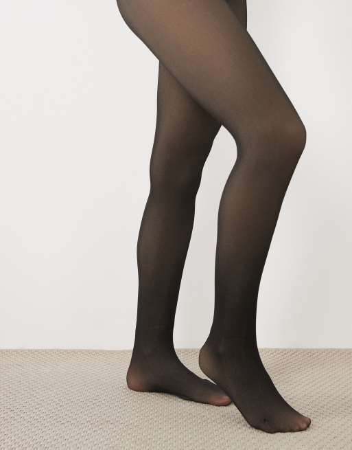 New Look sheer look fleece lined tights in black, 3 of 3