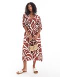 [New Look] New Look shell smock midi dress in brown pattern 6 BROWN