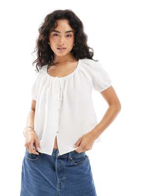 New Look - Shell top met striksluiting en lage ronde hals in wit - view 1