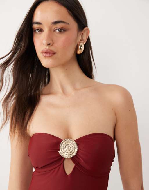New Look shell trim swimsuit in rust, 2 of 4