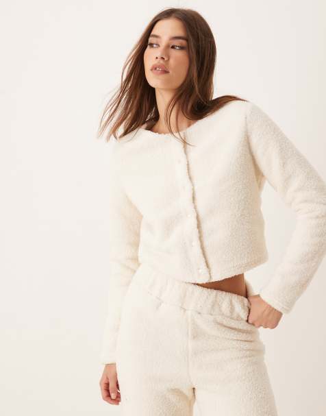 New Look sherpa cropped cardigan in cream (part of a set) - view 1