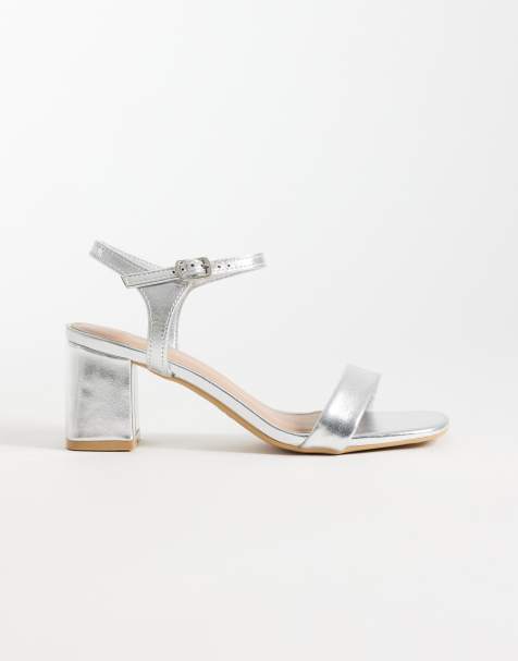 New Look shimmer block heeled sandal in silver - view 1
