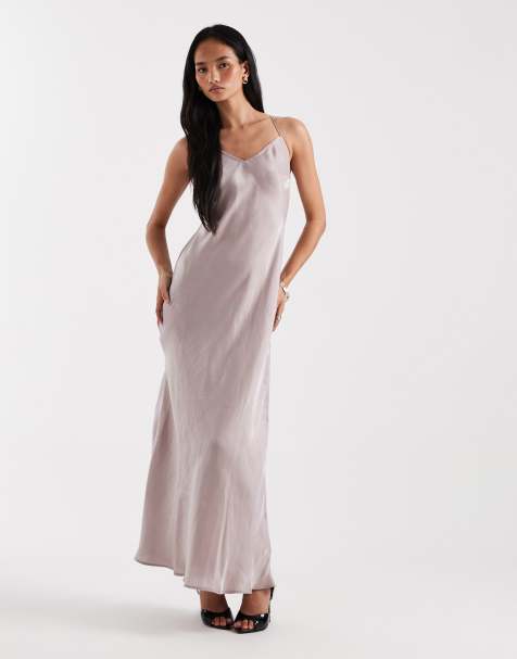 New Look shimmer satin maxi slip dress in pink