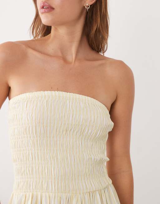 New Look shirred bandeau midi dress in yellow stripe, 3 of 4
