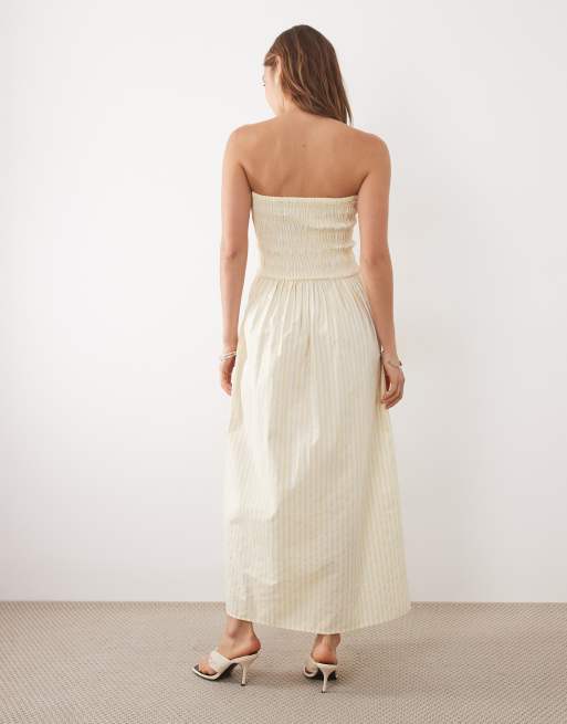 New Look shirred bandeau midi dress in yellow stripe, 4 of 4